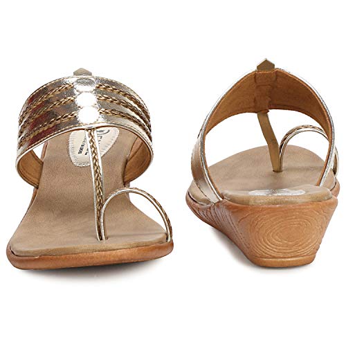 Denill Women's Comfortable Wedge Fashion Sandal Heel Flats (Gold)- UK-6 - Image 4