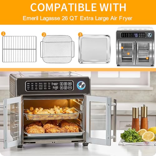 GCQFZ 3 Piece Sets Bakeware Basket Fry Rack for Emeril Lagasse 26 QT Convection Toaster Oven Extra Large Air Fryer, Food Grade Steel Air Fryer Replacement Parts Accessories - Image 4