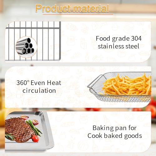 GCQFZ 3 Piece Sets Bakeware Basket Fry Rack for Emeril Lagasse 26 QT Convection Toaster Oven Extra Large Air Fryer, Food Grade Steel Air Fryer Replacement Parts Accessories - Image 5