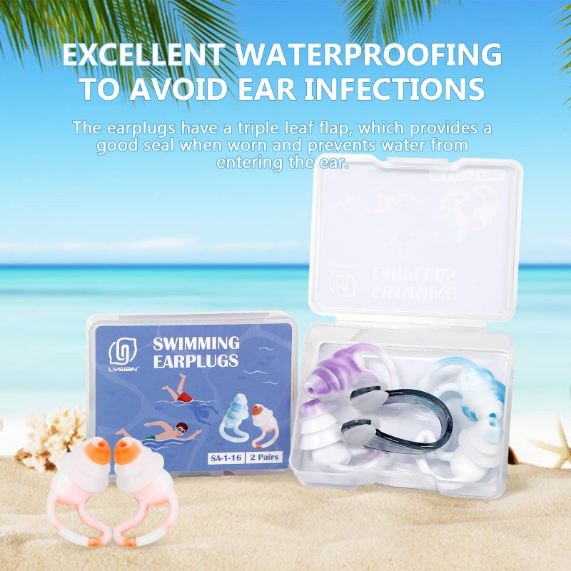 lysian Reusable Swimming Ear Plugs with Nose Clips -2 Pairs Silicone Swimmers Ear Plugs for Adult Water Surfing, Snorkeling, Sleeping and Shower - Image 2
