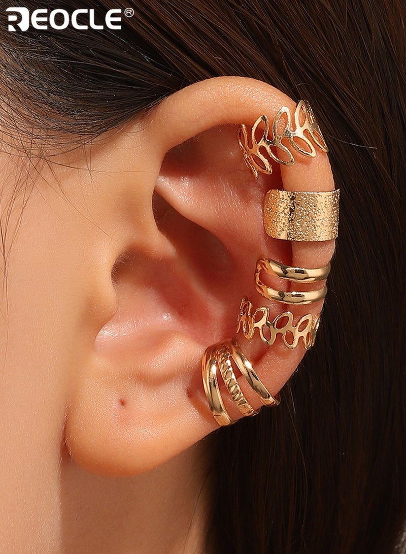 REOCLE 5PCS Women's Multi-Piece Ear Cuff Set with Mixed Textures & Geometric Designs Edgy Minimalist Jewelry for Daily Wear and Special Occasions - Image 1