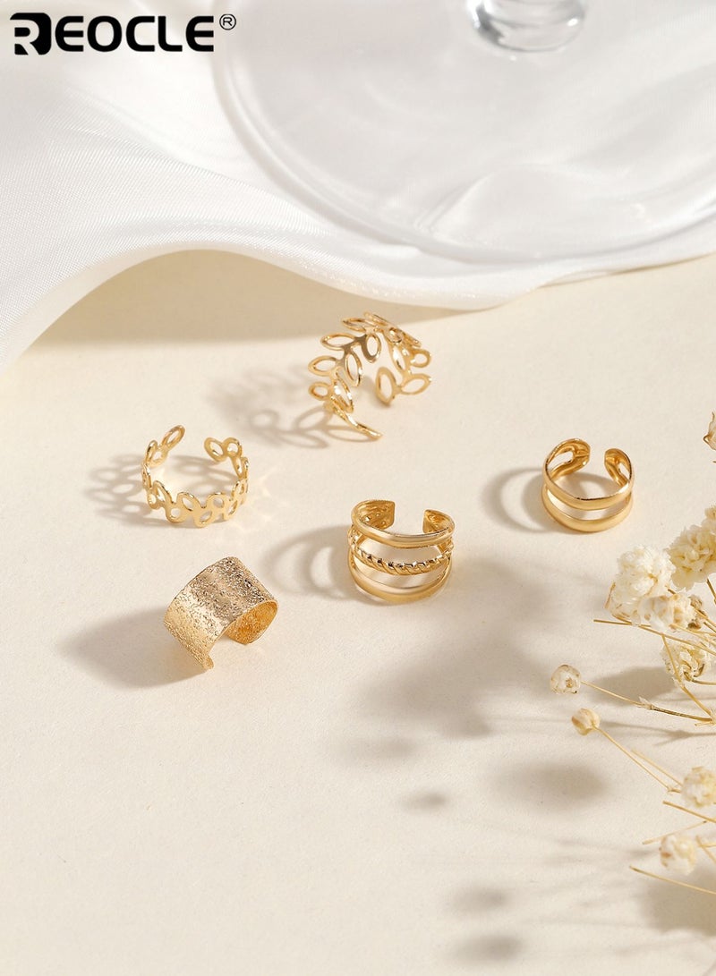 REOCLE 5PCS Women's Multi-Piece Ear Cuff Set with Mixed Textures & Geometric Designs Edgy Minimalist Jewelry for Daily Wear and Special Occasions - Image 3