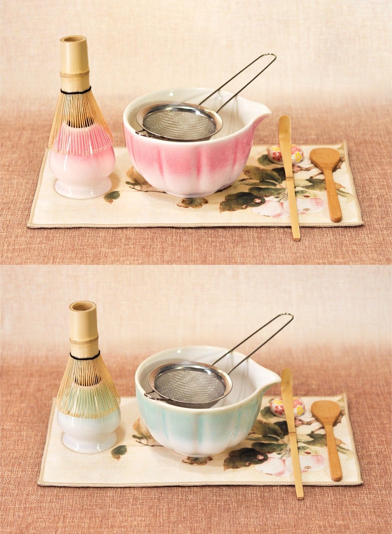 أدوات ماتشا، مجموعة ماتشا مكونة من 8 قطع، طقم خفاقة ماتشا وردية اللون - وعاء سيراميك متدرج الألوان مع فوهة، خفاقة وحامل من الخيزران، مغرفة من الخيزران، حامل مغرفة، ملعقة خشبية، منخل وحصيرة شاي - طقم ماتشا كامل وهدية مثالية لمحبي الماتشا، مستوحاة من أزهار الكرز - Image 4