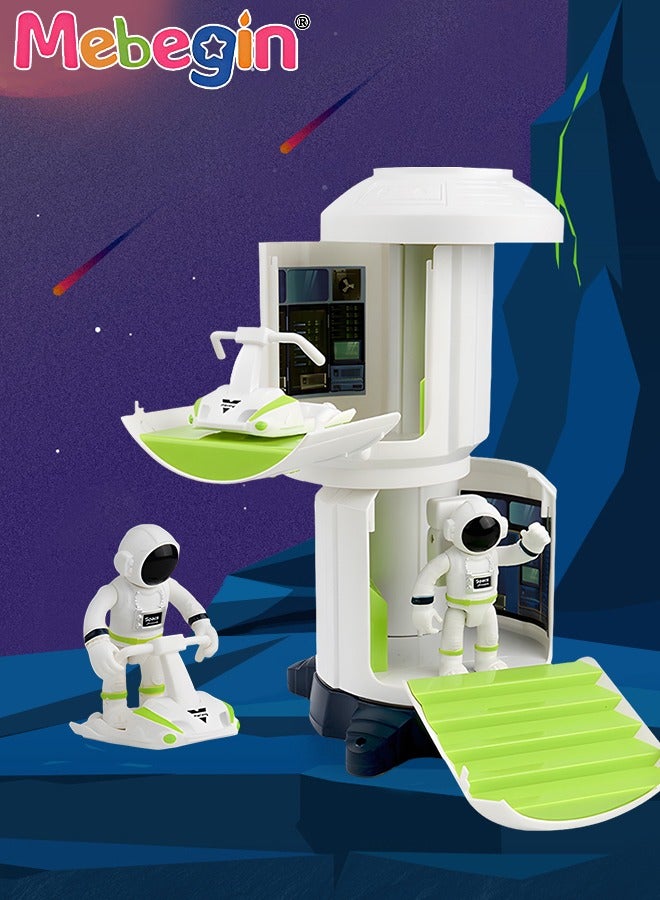 MEBEGIN 6 Pieces Space Station Toys, Adventure Spaceship Shuttle Toy Set with 1 Astronaut Figure, 1 Motorbike, 1 Bag and 2 Lines, Creative Rocketship Space Toys, Ideal Gift for Kids Aged 6+, 2 AA Batteries Required(Not Included)  - Image 1