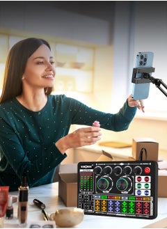 LEOKOR F999 Sound Card Podcast Equipment,DJ Mixer,Streaming Audio Mixer,Suitable for Live Broadcast/Tiktok/Youtube/PC/Karaoke (Black)  - Image 4