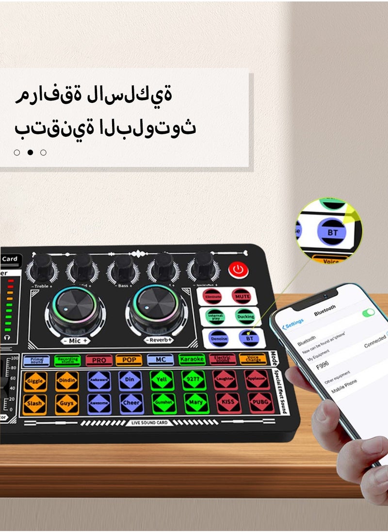 ليوكور بطاقة صوت F999، جهاز خلط دي جي، جهاز خلط صوت للبث المباشر، مناسب للبث المباشر/تيك توك/يوتيوب/الكمبيوتر الشخصي/الكاريوكي (أسود)  - Image 5