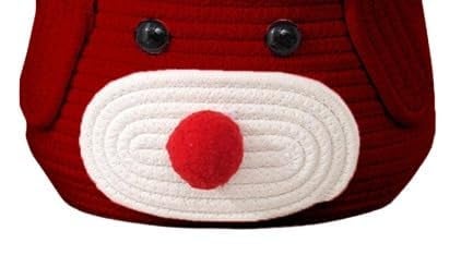 BUNAII Jute Cotton Cute Bear Hand Woven Fruit basket, storage basket, Oraganizer Box For jewellery, toys, cosmetics and For multipurpose uses with cap (Red, Pack of 1, 11 x 11 x 7 Inches, round)  - Image 2