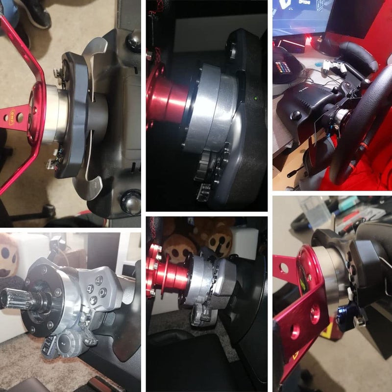 Dyno Racing عجلة قيادة سباق سيارة جلد PU مقاس 14 بوصة 350 مم حمراء مع لوحة محول فضية 70 مم PCD لجهاز Logitech G29 G920 G923 لألعاب السباق (أحمر + فضي) - Image 5
