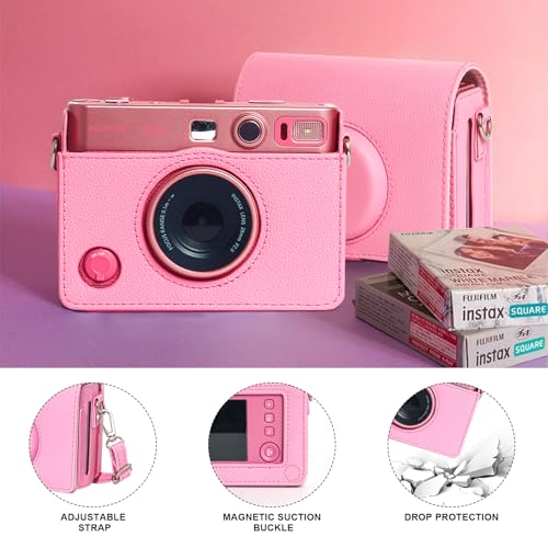CAIYOULE Camera Case for Fuji Instax Mini EVO Instant Film Camera, Retro Leather Carrying Bag for Mini EVO with Picture Frame, 64 Photo Album, Adjustable Strap and Screen Protector, Pink, No Camera - Image 3