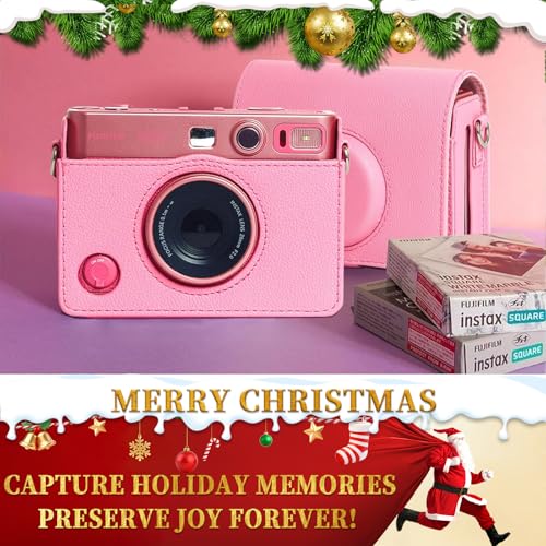 CAIYOULE Camera Case for Fuji Instax Mini EVO Instant Film Camera, Retro Leather Carrying Bag for Mini EVO with Picture Frame, 64 Photo Album, Adjustable Strap and Screen Protector, Pink, No Camera - Image 2