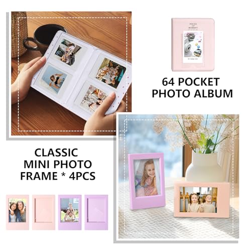 CAIYOULE Camera Case for Fuji Instax Mini EVO Instant Film Camera, Retro Leather Carrying Bag for Mini EVO with Picture Frame, 64 Photo Album, Adjustable Strap and Screen Protector, Pink, No Camera - Image 5