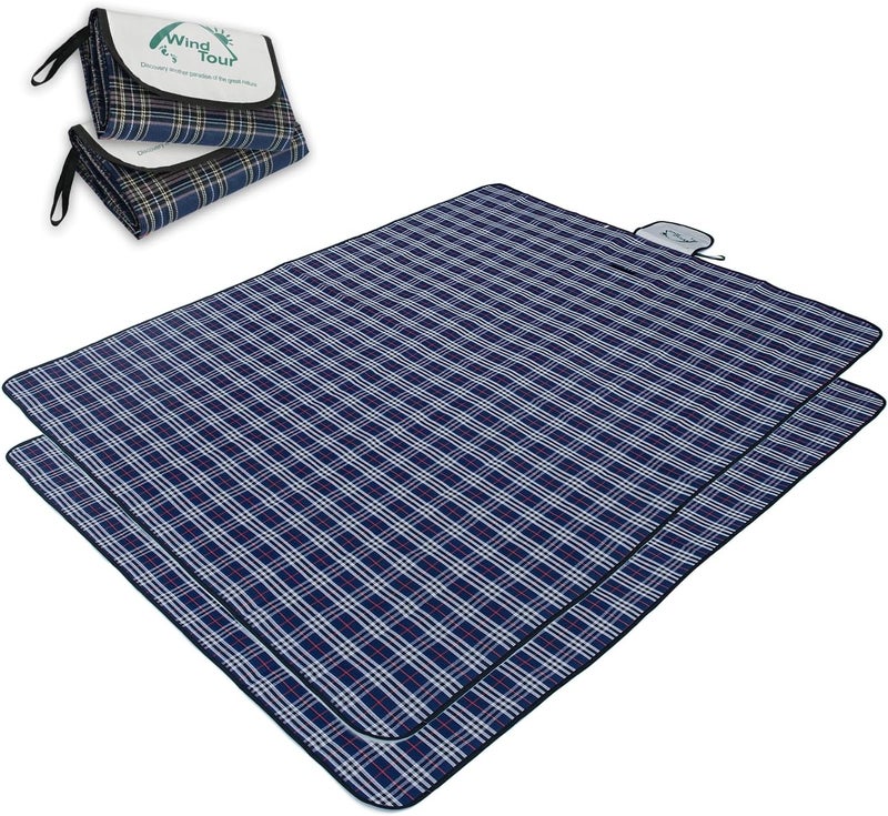 Wind Tour Waterproof Picnic Blanket with Carry Strap - Foldable Sandproof Outdoor Mat for Camping, Beach, Park - 59" x 71",Navy Blue(Two Mat Set) - Image 1