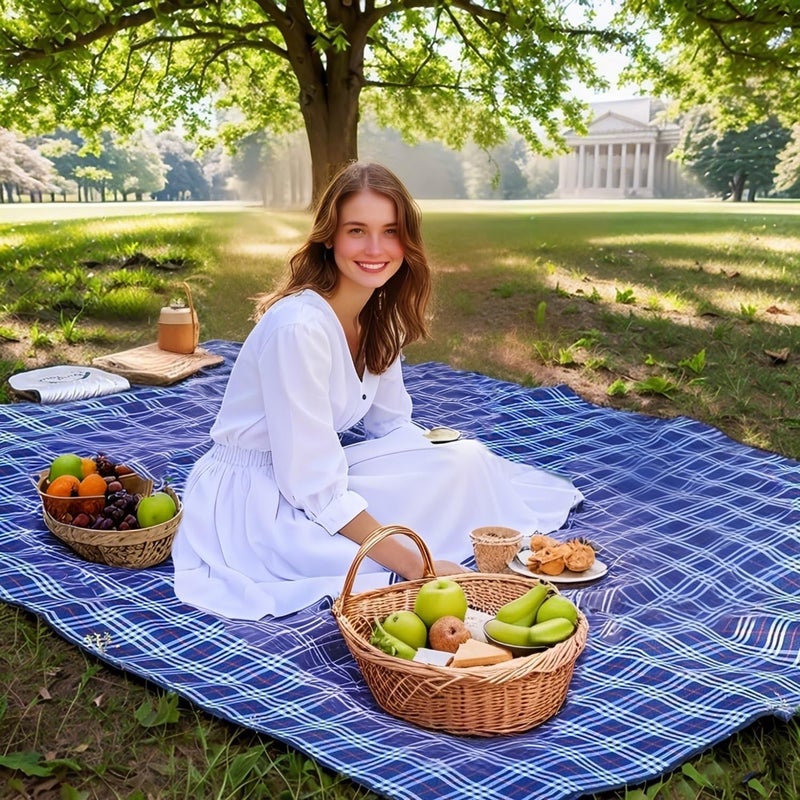 Wind Tour Waterproof Picnic Blanket with Carry Strap - Foldable Sandproof Outdoor Mat for Camping, Beach, Park - 59" x 71",Navy Blue(Two Mat Set) - Image 2