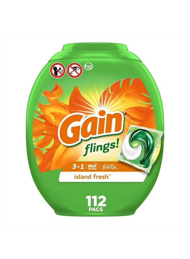 Gain Flings Liquid Laundry Detergent, Island Fresh Scent, 112 Count, HE Compatible  - Image 1