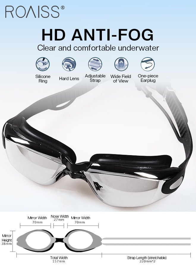 roaiss 6 Pcs Swimming Goggle Set for Men, HD Waterproof Swimming Goggle, Outdoor Beach Swimming Gear with Swimming Trunk, Swimming Goggle, Swimming Cap, Swimming Bag, Nose Clip, Earplugs - Image 3
