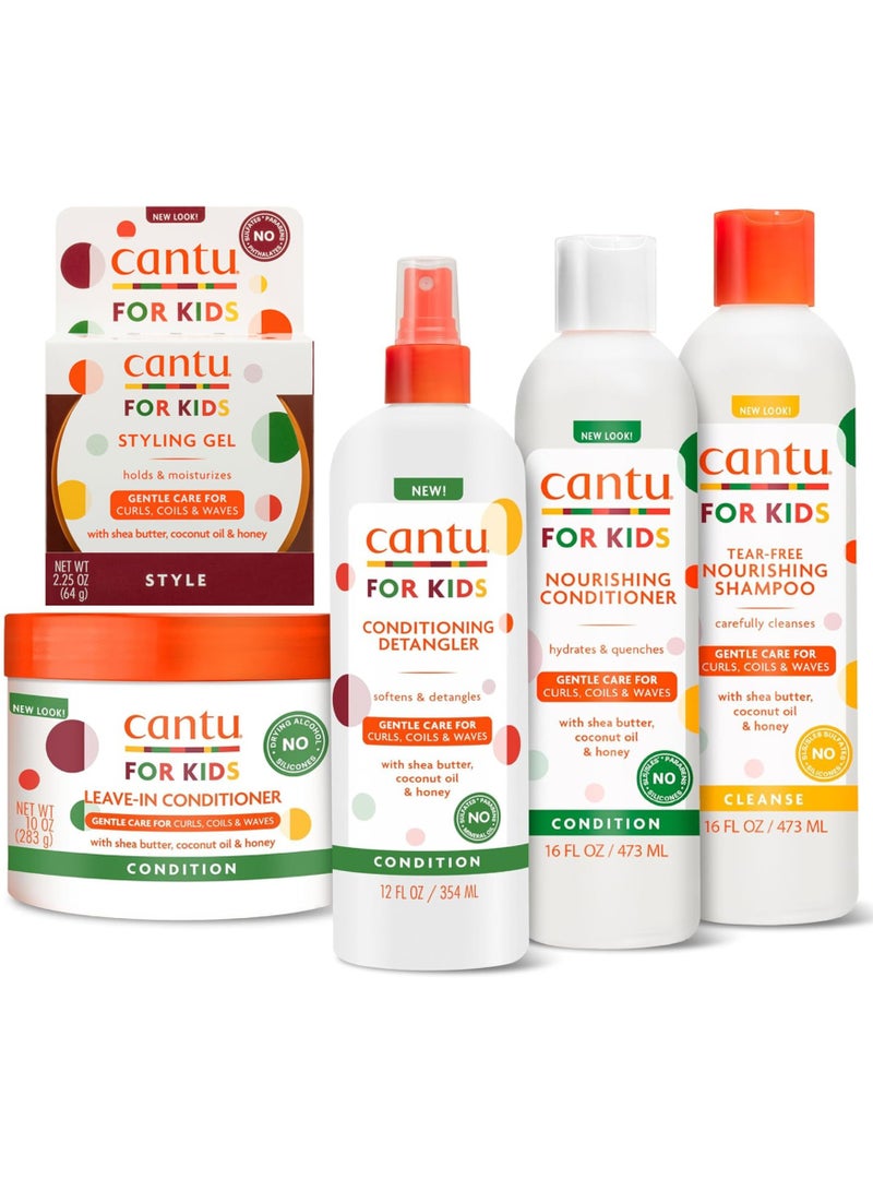 Cantu For Kids Complete Hair Care Set – 5 Pieces (Shampoo + Conditioner + Detangler + Leave-In Conditioner + Styling Gel ) - Image 2