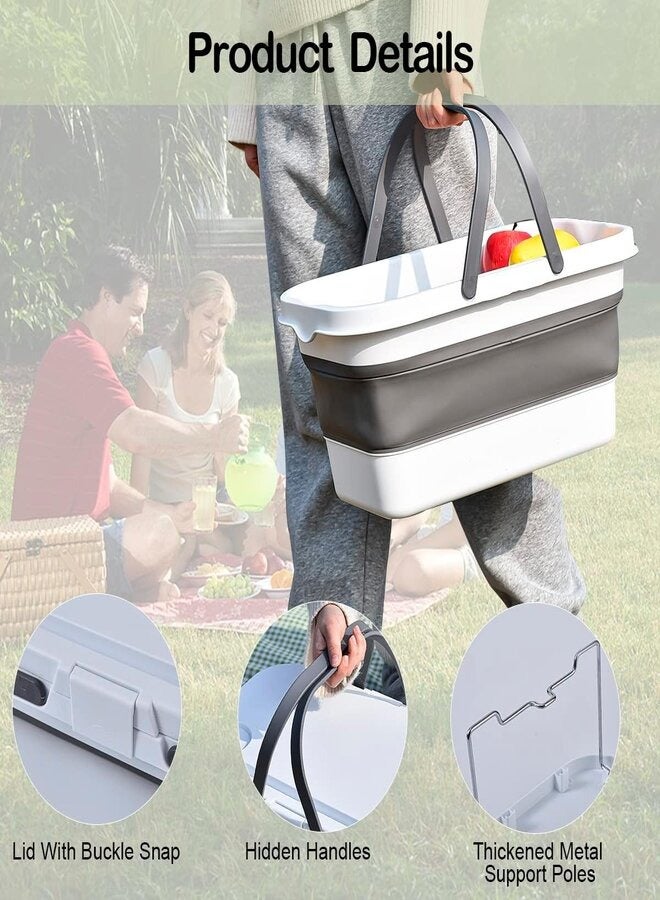 Generic Collapsible Picnic Basket Outdoor Picnic Storage Container Portable Camping Basket Leak-Proof 16L Folding Beach Picnic Basket with Lid Tray Table Basin Bucket  - Image 3