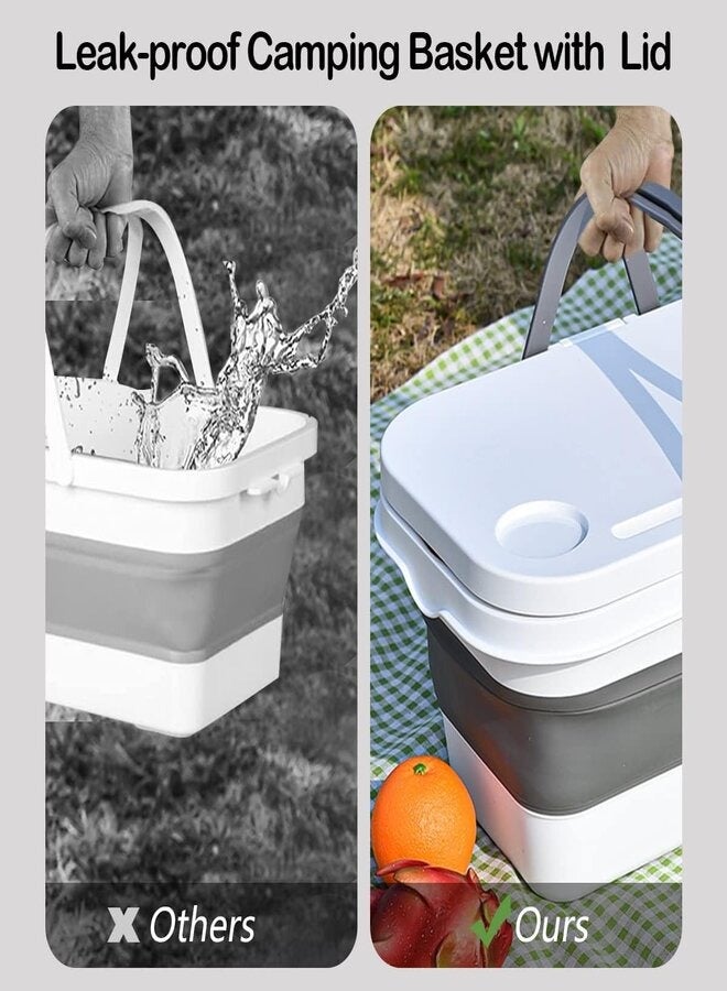 Generic Collapsible Picnic Basket Outdoor Picnic Storage Container Portable Camping Basket Leak-Proof 16L Folding Beach Picnic Basket with Lid Tray Table Basin Bucket  - Image 4