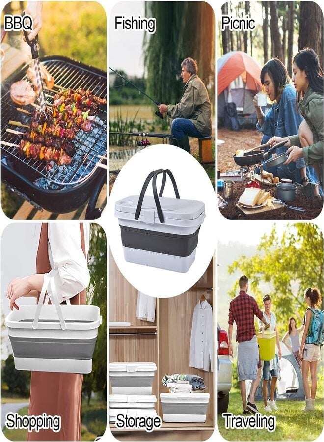 Generic Collapsible Picnic Basket Outdoor Picnic Storage Container Portable Camping Basket Leak-Proof 16L Folding Beach Picnic Basket with Lid Tray Table Basin Bucket  - Image 5