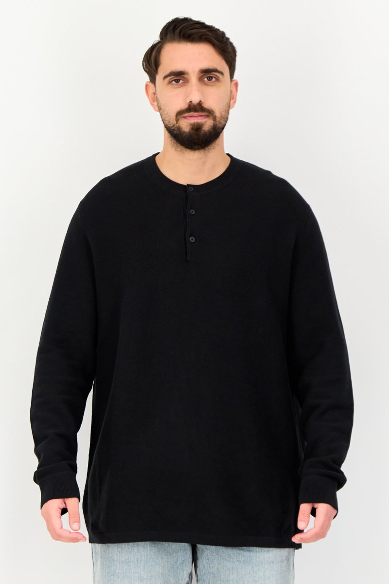 Celio Men Crew Neck Long Sleeve Textured Sweater, Black - Image 1