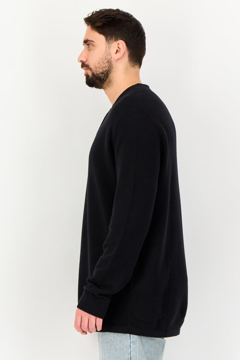 Celio Men Crew Neck Long Sleeve Textured Sweater, Black - Image 2