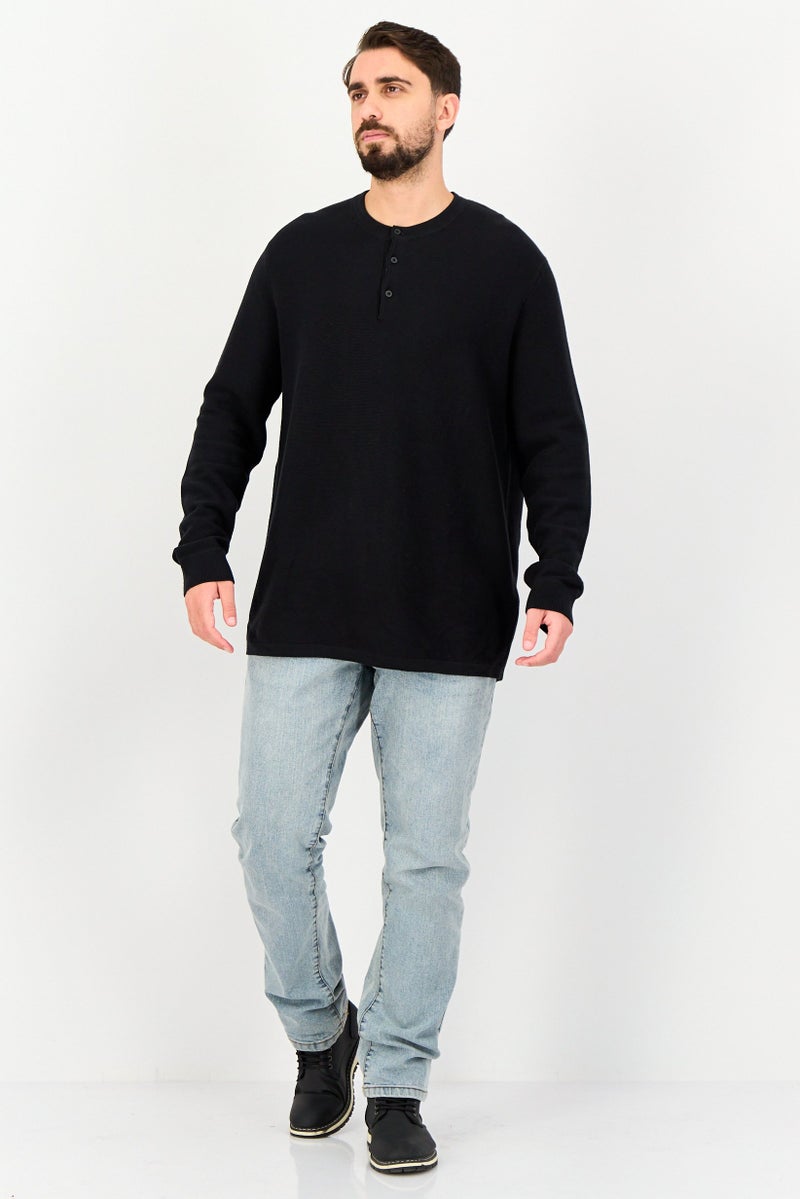 Celio Men Crew Neck Long Sleeve Textured Sweater, Black - Image 3