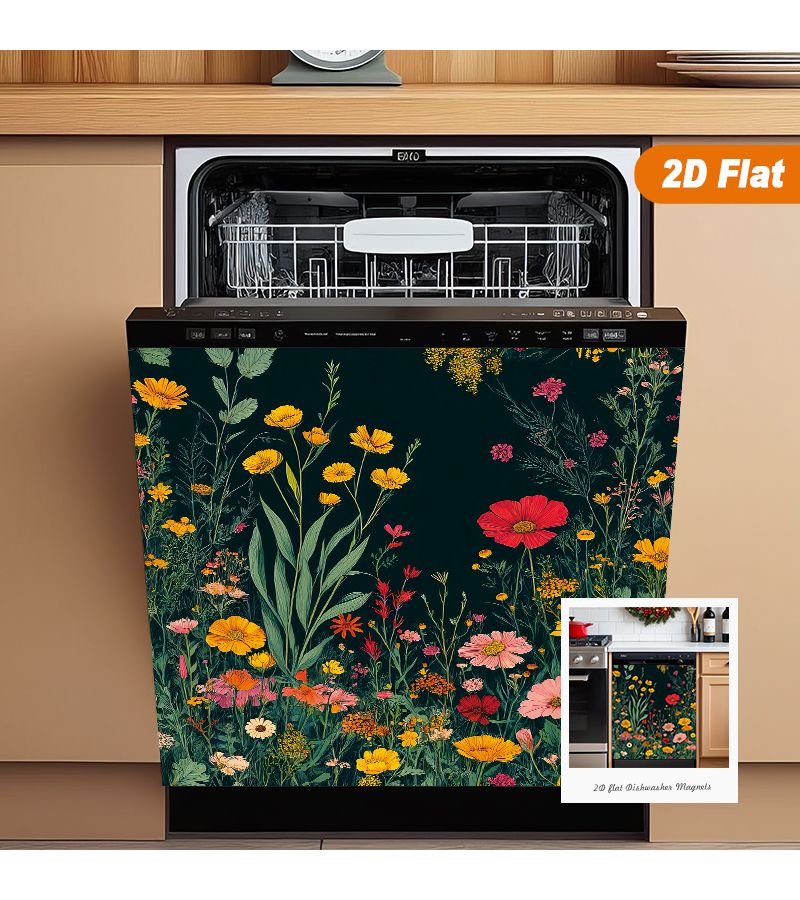 1pc Vibrant Floral Pattern Dishwasher Door Cover Sticker 23 03x25 59inch Waterproof Heat Resistant Easy to Clean Reusable PVC Decorative Cover for Refrigerator Dryer Washing Machine Dishwasher Accessories - Image 5