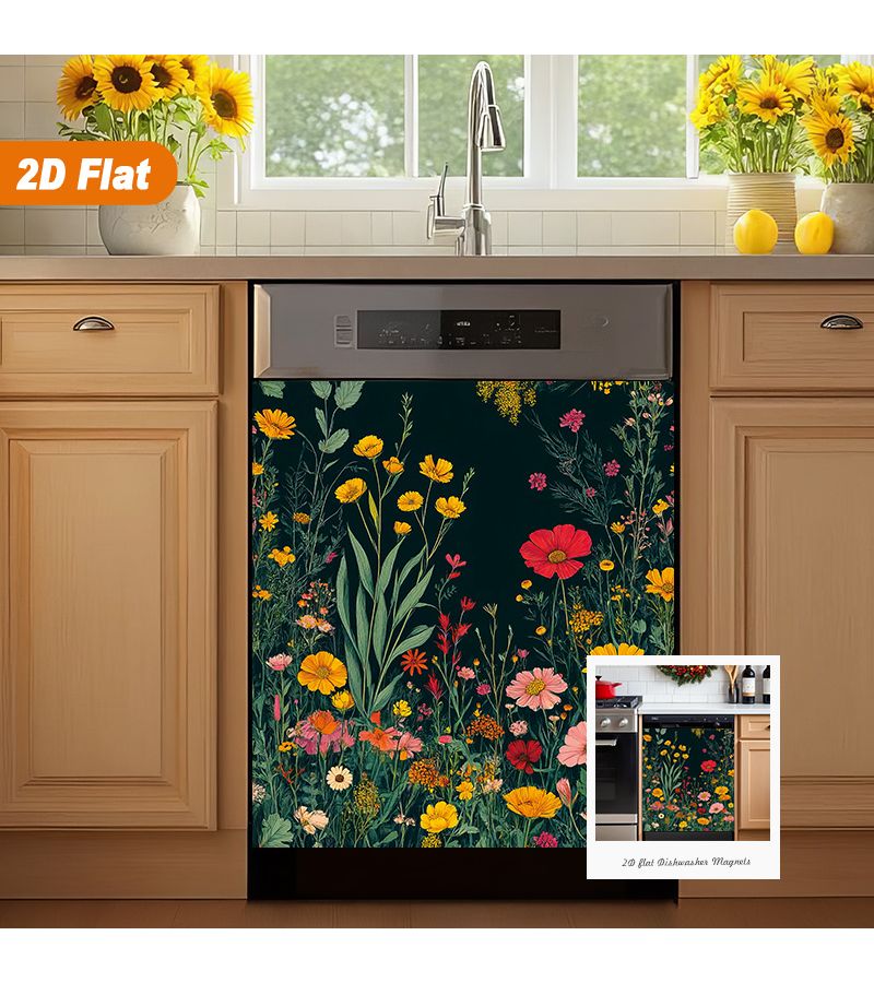 1pc Vibrant Floral Pattern Dishwasher Door Cover Sticker 23 03x25 59inch Waterproof Heat Resistant Easy to Clean Reusable PVC Decorative Cover for Refrigerator Dryer Washing Machine Dishwasher Accessories - Image 4