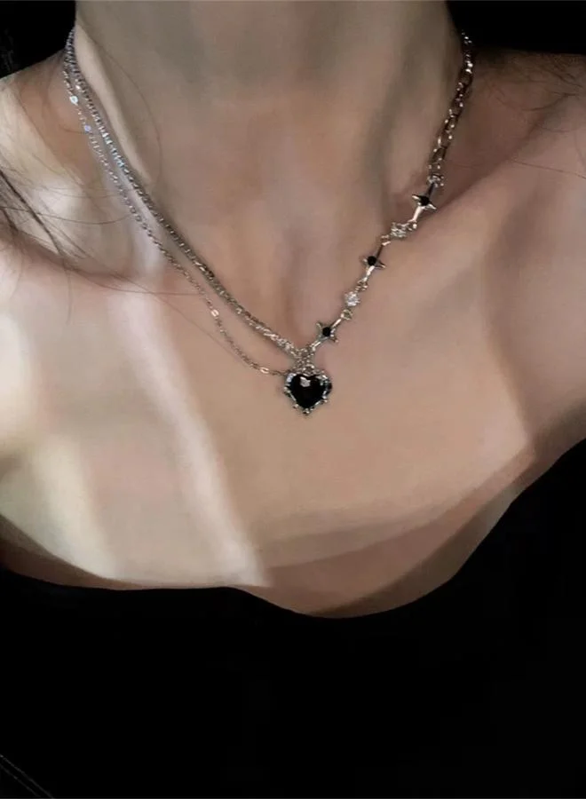 Take Two Black Heart Pendant Necklace