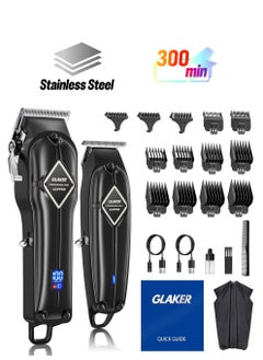 GLAKER Professional Hair Clippers and T-Blade Trimmer, Cordless Mens Hair Clippers for Women Kids, Barber Clippers Rechargeable Fading Clippers with 15PCS Guards  - Image 1
