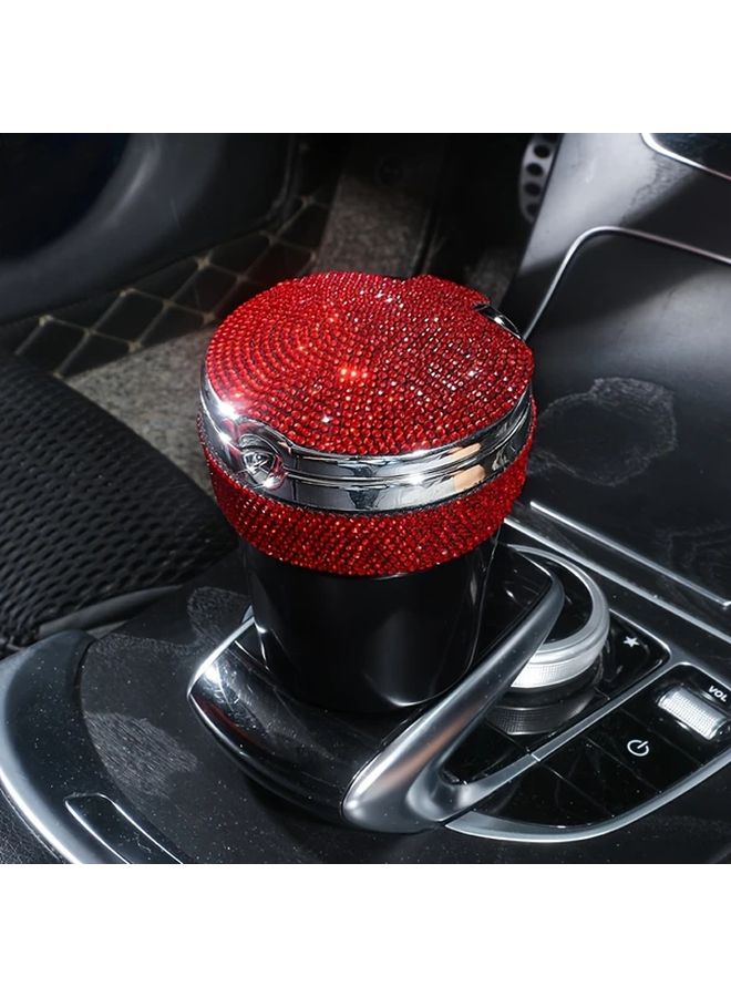 Red Rhinestone Round Ashtray with Lid for Home Office Car Desktop Decor - Image 1