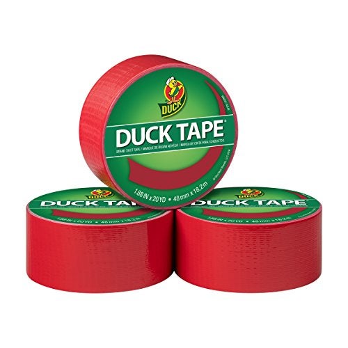Duck 285634 Color Duct Tape 3-Pack, 1.88 Inches x 20 Yards, 60 Yards Total, 3-Roll Pack, Red, 3 Piece - Image 1