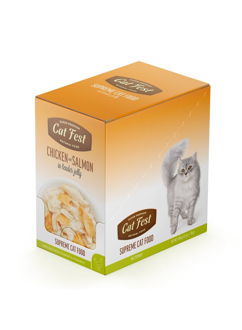Cat Fest CatFest Chicken with Salmon in Tender Jelly, Natural Wet Cat Food, High Protein, Grain-Free, 70g Pouch  - Image 3