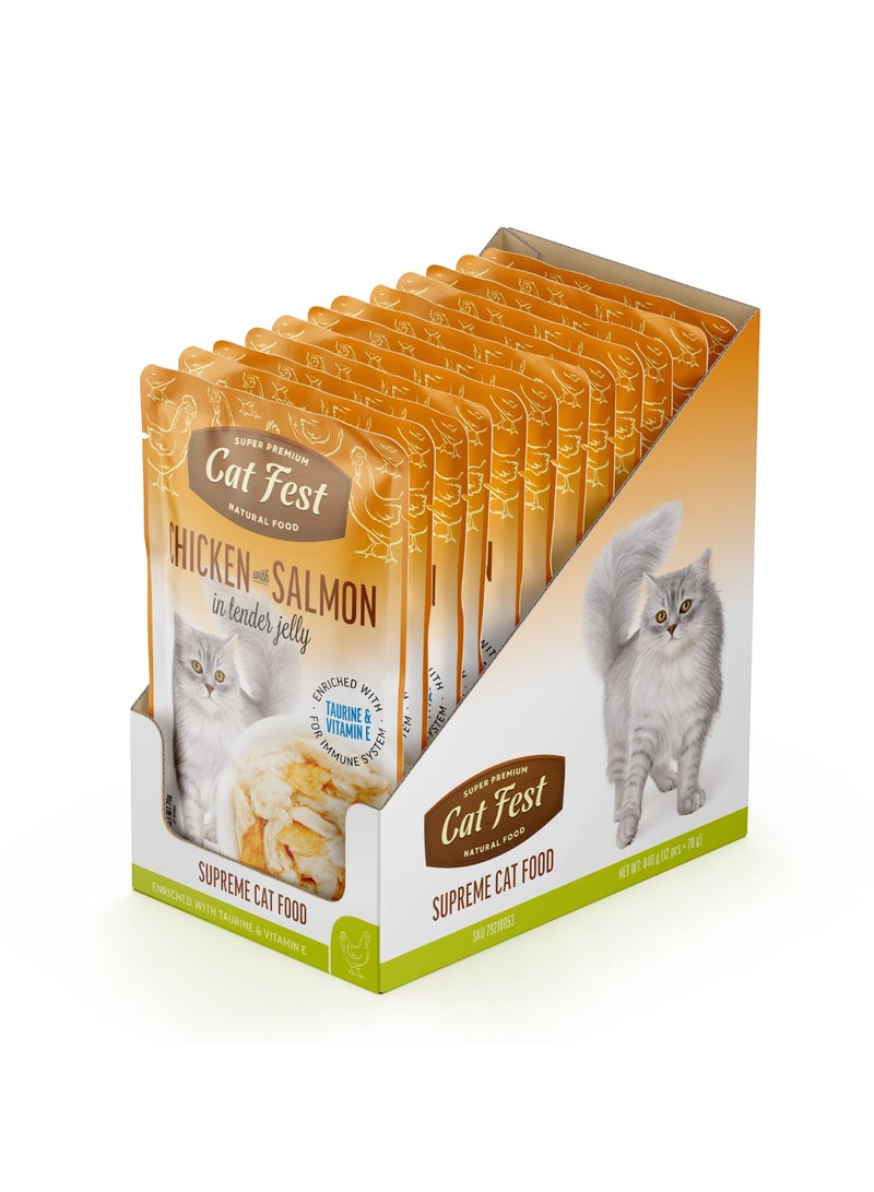 Cat Fest CatFest Chicken with Salmon in Tender Jelly, Natural Wet Cat Food, High Protein, Grain-Free, 70g Pouch  - Image 4
