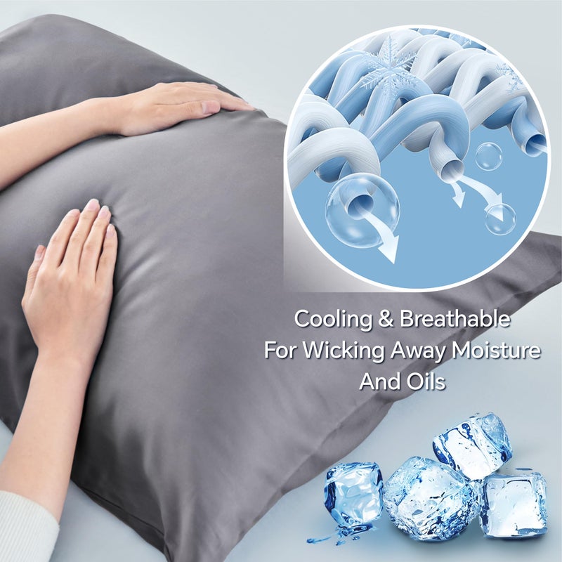 BEDELITE Cooling Pillow Cases for Hot Sleepers & Night Sweats  Rayon Derived from Bamboo  Grey Pillow Cases Queen Size of 2  Breathable and Silky Soft Envelope Pillowcases (20""x30"") - Image 3