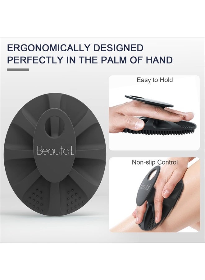 BEAUTAIL Silicone Body Scrubber Shower Bath Wash Brush Gentle Exfoliating Scrub Cleansing Loofah for Women Men Baby Sensitive Skin, Easy to Clean, Lather Nicely, More Hygienic, 1 Pack, Black - Image 4
