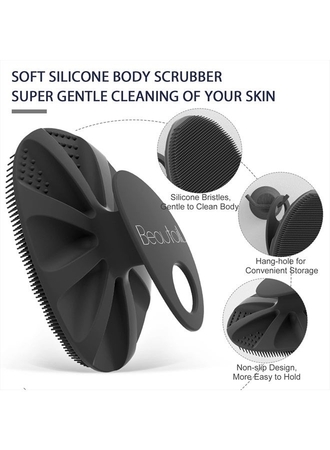 BEAUTAIL Silicone Body Scrubber Shower Bath Wash Brush Gentle Exfoliating Scrub Cleansing Loofah for Women Men Baby Sensitive Skin, Easy to Clean, Lather Nicely, More Hygienic, 1 Pack, Black - Image 3