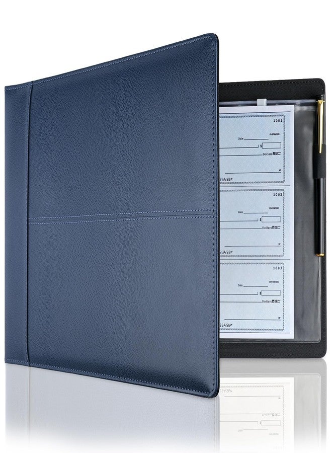 MOWPOG Professional 7 Ring Business Checkbook Binder, Premium PU Leather Organizer for 3-On-A-Page Checks, Perfect for Business and Personal Finances, Fits 9x13 Inch Sheets, 600 Check Capacity (Blue) - Image 1