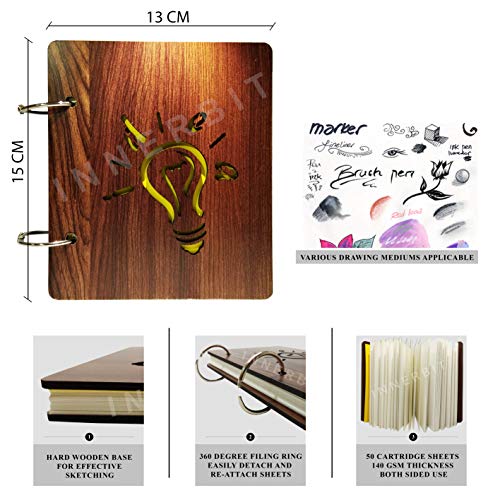 innerbit® 'Idea' Wooden Artist Drawing Mini Sketch Book Doodle Pad, Size (15cm x 13 cm), 140 GSM -50 Sheets - Image 2