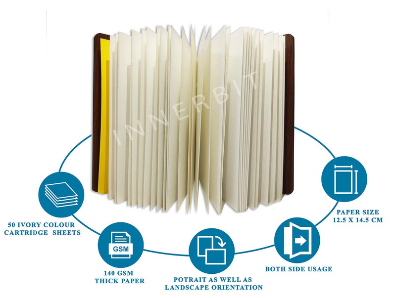 innerbit® 'Idea' Wooden Artist Drawing Mini Sketch Book Doodle Pad, Size (15cm x 13 cm), 140 GSM -50 Sheets - Image 3