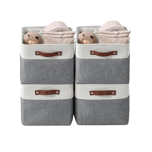 DECOMOMO Storage Baskets for Shelves - Fabric Storage Bins, Linen Closet Organizers and Storage (Slate Grey & White, Large - 4 Pack) - Image 1