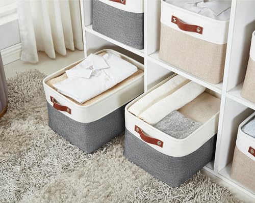 DECOMOMO Storage Baskets for Shelves - Fabric Storage Bins, Linen Closet Organizers and Storage (Slate Grey & White, Large - 4 Pack) - Image 2