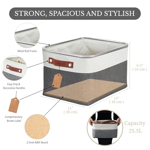 DECOMOMO Storage Baskets for Shelves - Fabric Storage Bins, Linen Closet Organizers and Storage (Slate Grey & White, Large - 4 Pack) - Image 4