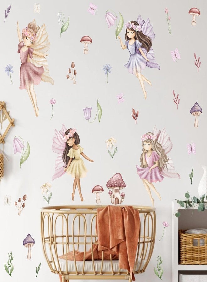 YIMEHDAN Watercolor Fairy Wall Decal, Flower Fairy Garden Vinyl Wall Stickers, Removable Butterfly Girls Spring Floral Artwork for Kids Bedroom Playroom Decor - Image 3