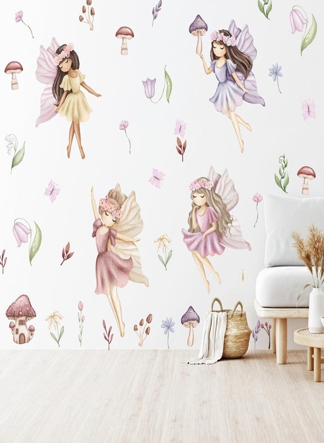 YIMEHDAN Watercolor Fairy Wall Decal, Flower Fairy Garden Vinyl Wall Stickers, Removable Butterfly Girls Spring Floral Artwork for Kids Bedroom Playroom Decor - Image 1