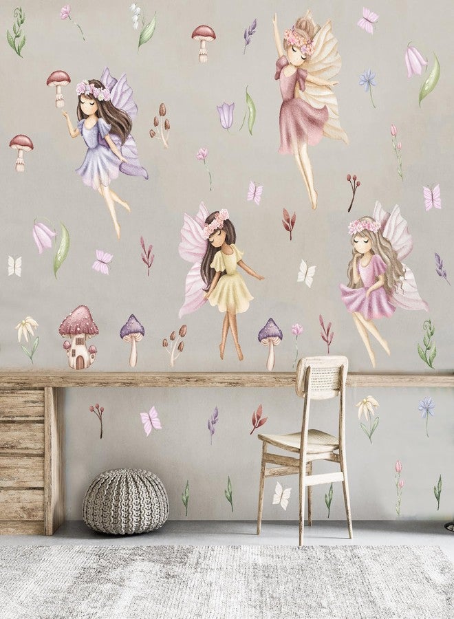 YIMEHDAN Watercolor Fairy Wall Decal, Flower Fairy Garden Vinyl Wall Stickers, Removable Butterfly Girls Spring Floral Artwork for Kids Bedroom Playroom Decor - Image 4