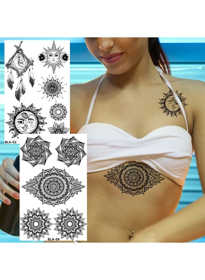Kotbs 8 Sheets Black Henna Tattoos, Realistic Temporary Tattoos for Women Girls, Lace Mehndi Mandala Lotus Feather Dreamcatcher Pattern Fake Tattoo  - Image 3