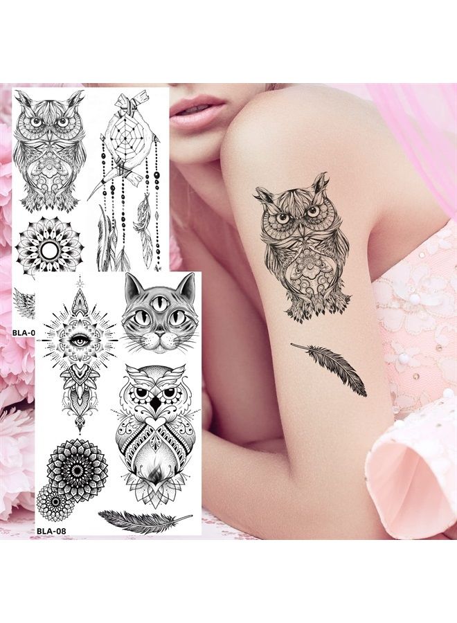 Kotbs 8 Sheets Black Henna Tattoos, Realistic Temporary Tattoos for Women Girls, Lace Mehndi Mandala Lotus Feather Dreamcatcher Pattern Fake Tattoo  - Image 2