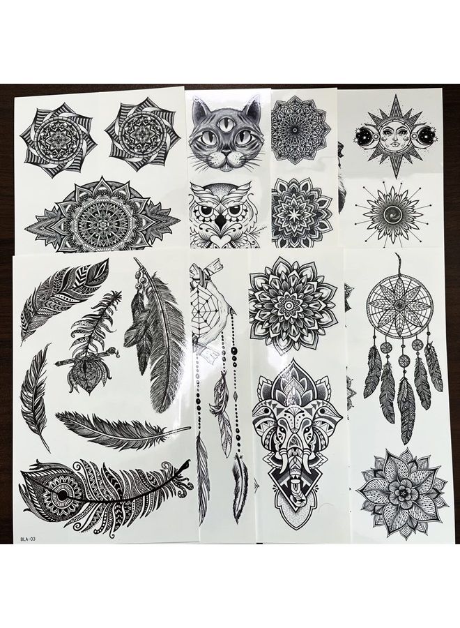 Kotbs 8 Sheets Black Henna Tattoos, Realistic Temporary Tattoos for Women Girls, Lace Mehndi Mandala Lotus Feather Dreamcatcher Pattern Fake Tattoo  - Image 5