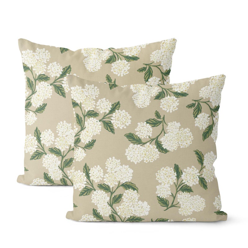 DAFENA Beige Spring Pillow Covers 20x20 Inch 2 Pcs Khaki Green Hydrangea Flower Decor Throw Pillows Vintage Floral Seasonal Summer Outdoor Decoration Pillowcase Linen Cushion Cover for Couch Sofa - Image 1